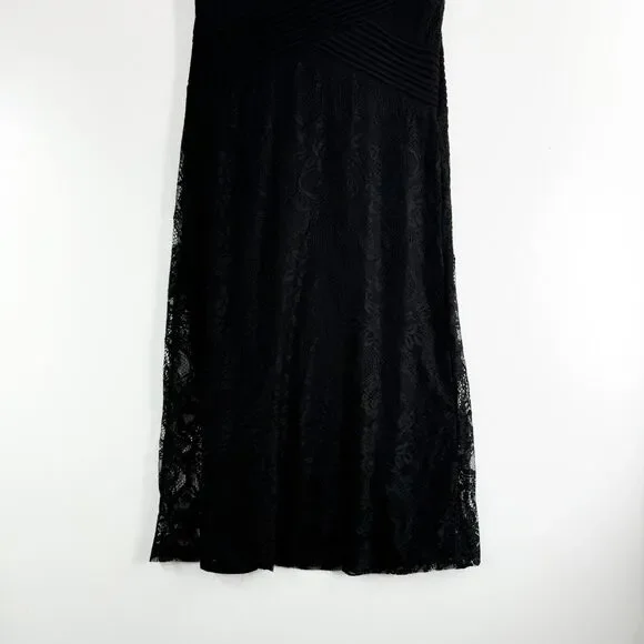 Candalite Petite Long Dress Womens Floral Lace Sleeveless Pleated Maxi Black LP - Picture 2 of 9